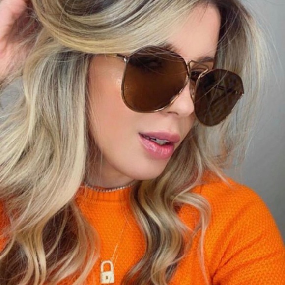 New - Fendi FF M0071/S Fendi Grid Pilot Sunglasses - Brown Gold Sunglasses - Picture 3 of 11